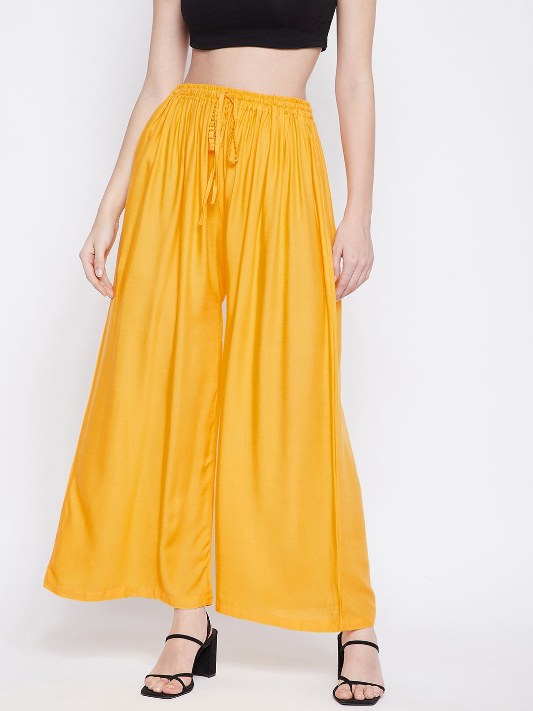 Women's Yellow Solid Rayon Sharara