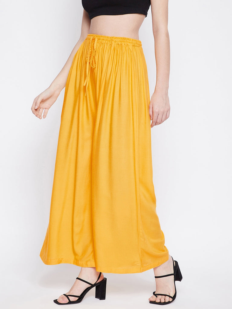 Women's Yellow Solid Rayon Sharara