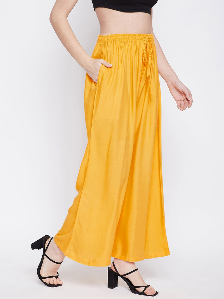Women's Yellow Solid Rayon Sharara
