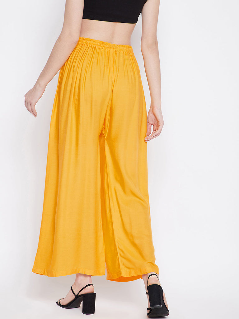 Women's Yellow Solid Rayon Sharara