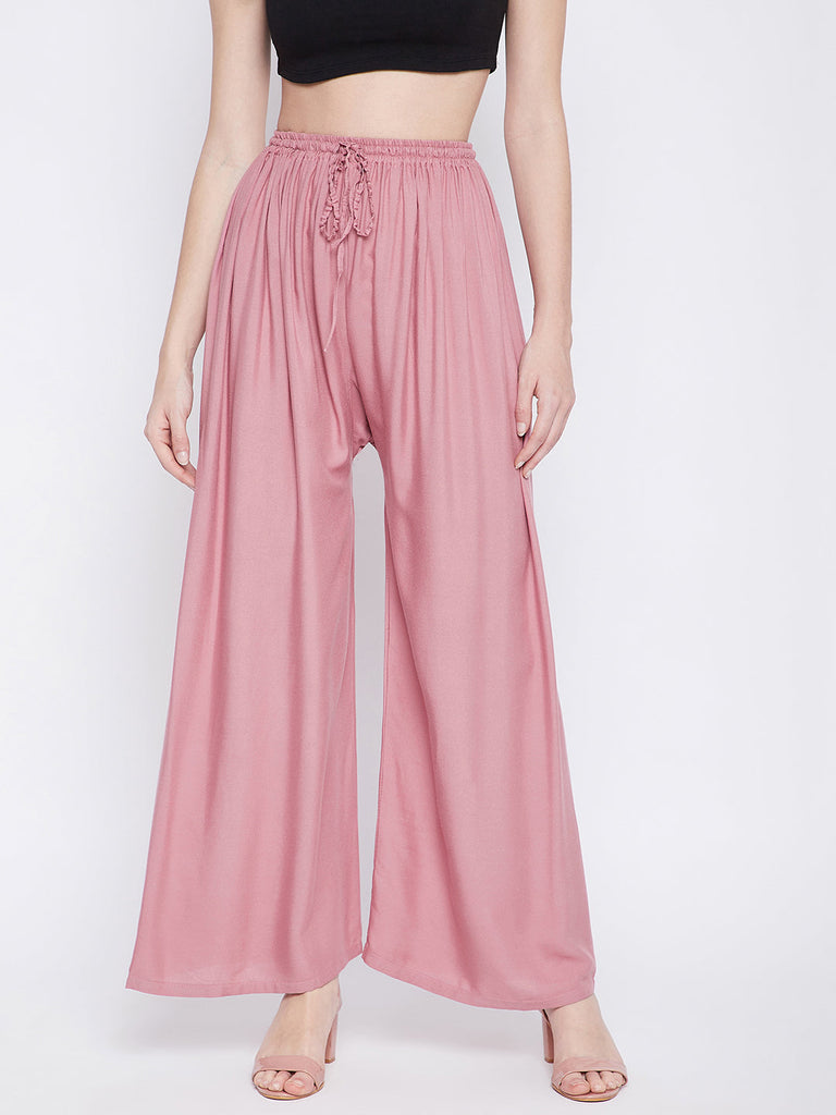 Women's Light Pink Solid Rayon Palazzo