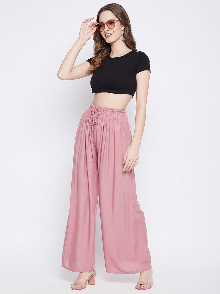 Women's Light Pink Solid Rayon Palazzo