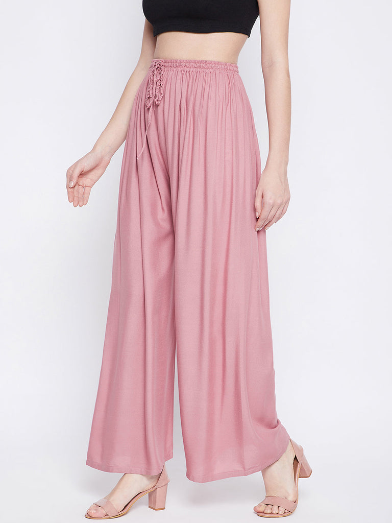Women's Light Pink Solid Rayon Palazzo