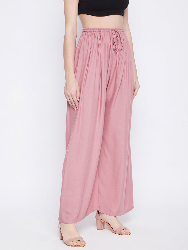 Women's Light Pink Solid Rayon Palazzo