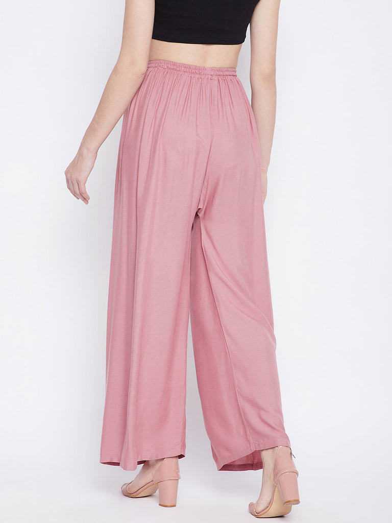 Women's Light Pink Solid Rayon Palazzo