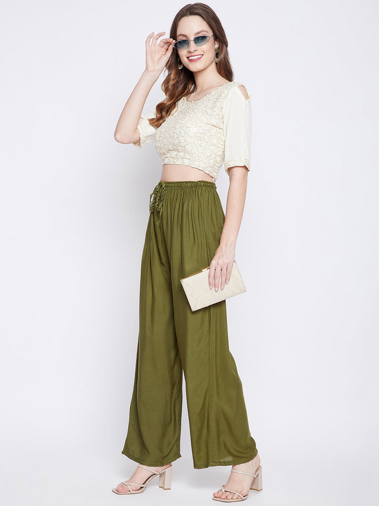 Women's Olive Green Solid Rayon Palazzo