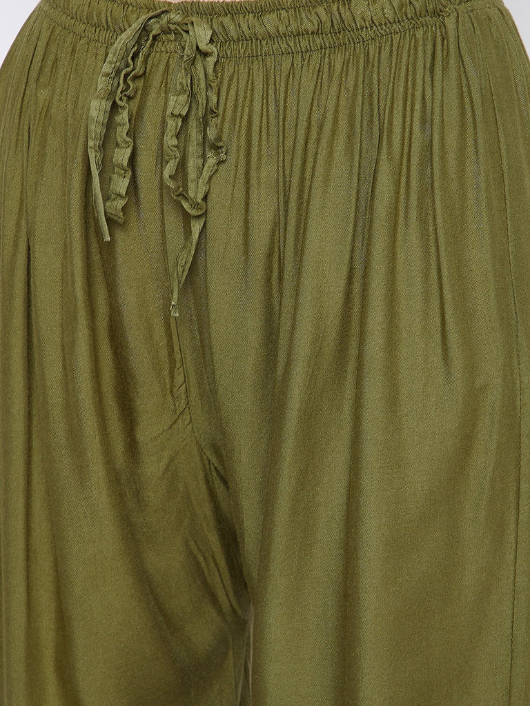 Women's Olive Green Solid Rayon Palazzo