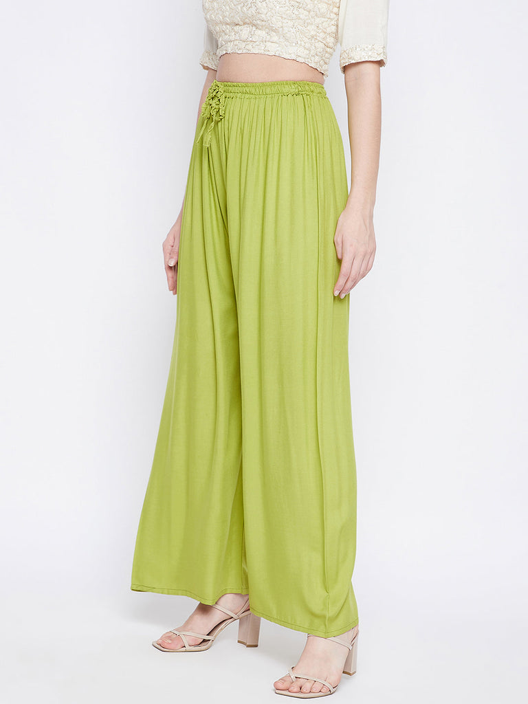 Women's Parrot Green Solid Rayon Palazzo