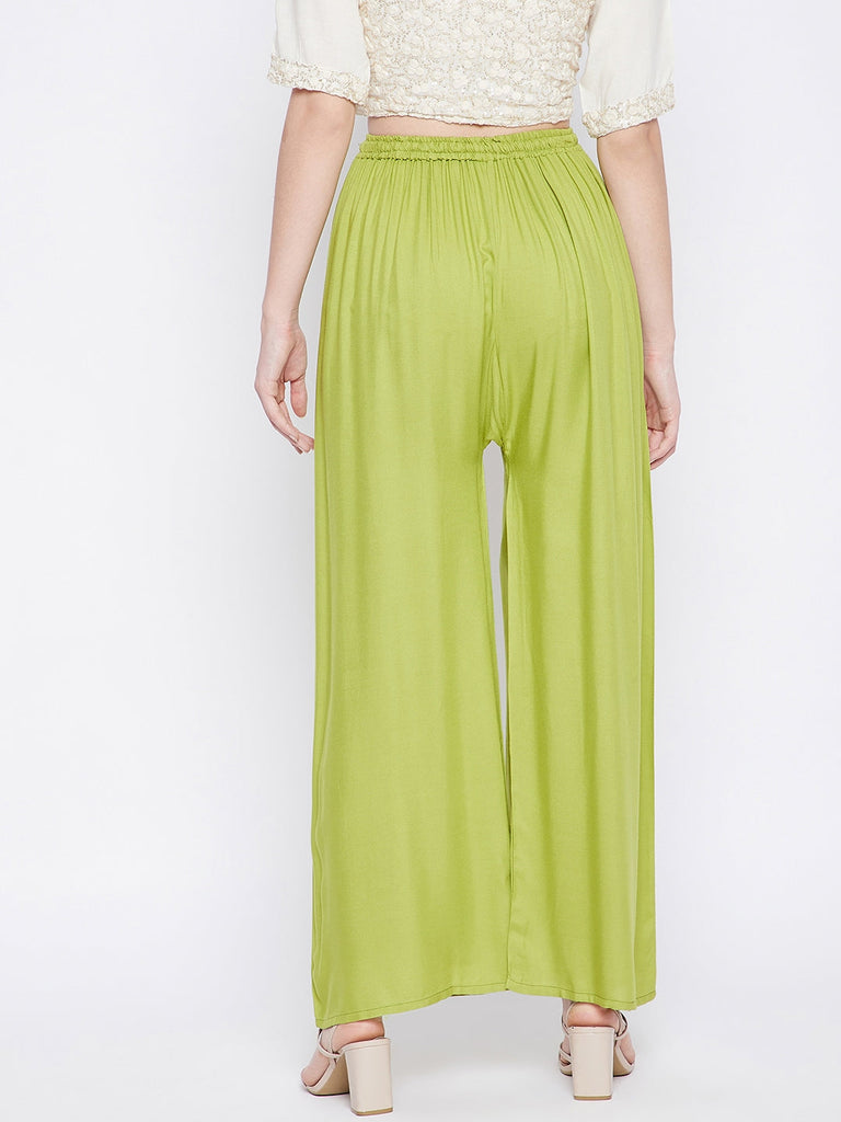 Women's Parrot Green Solid Rayon Palazzo