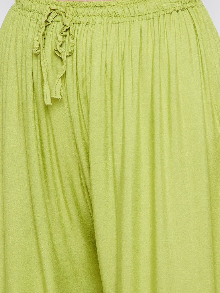 Women's Parrot Green Solid Rayon Palazzo