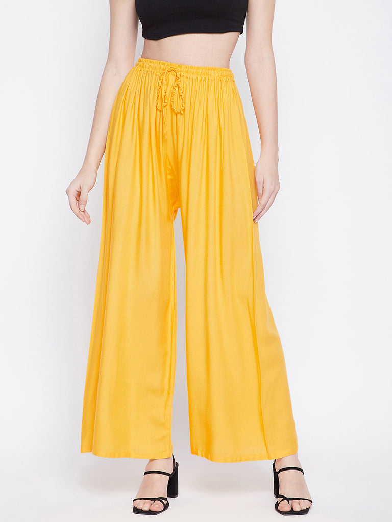 Women's Yellow Solid Rayon Palazzo
