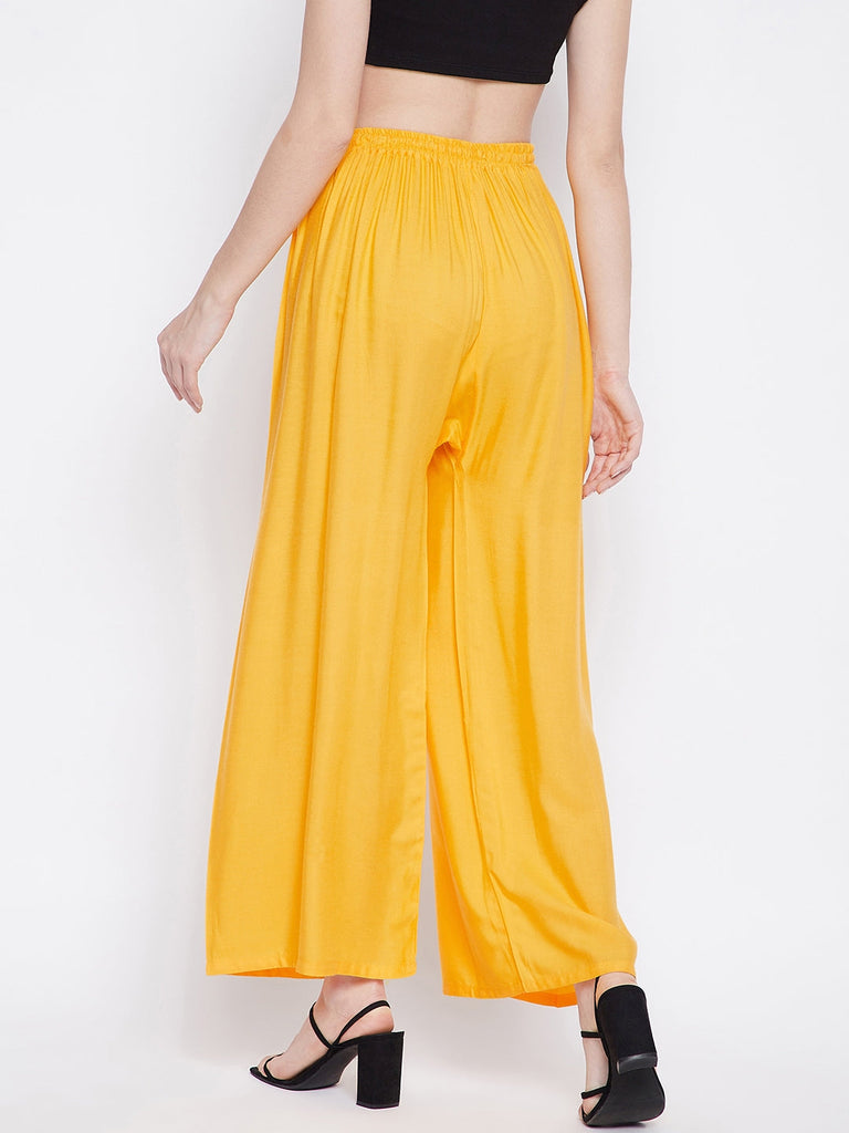 Women's Yellow Solid Rayon Palazzo