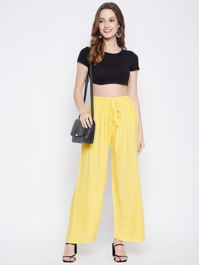 Women's Lemon Solid Rayon Palazzo