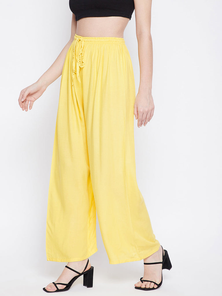 Women's Lemon Solid Rayon Palazzo