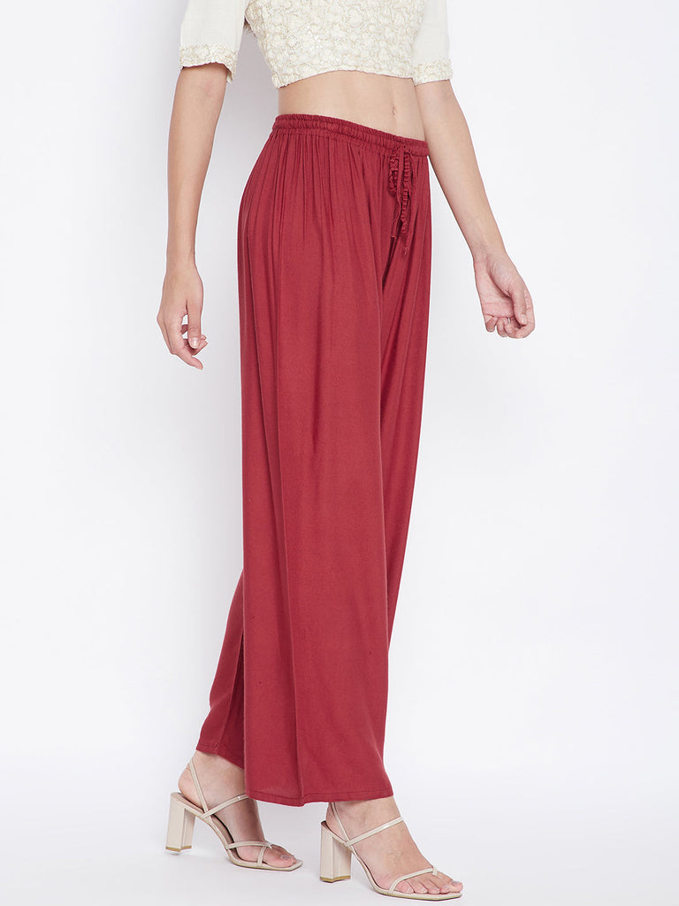 Women's Rust Solid Rayon Palazzo