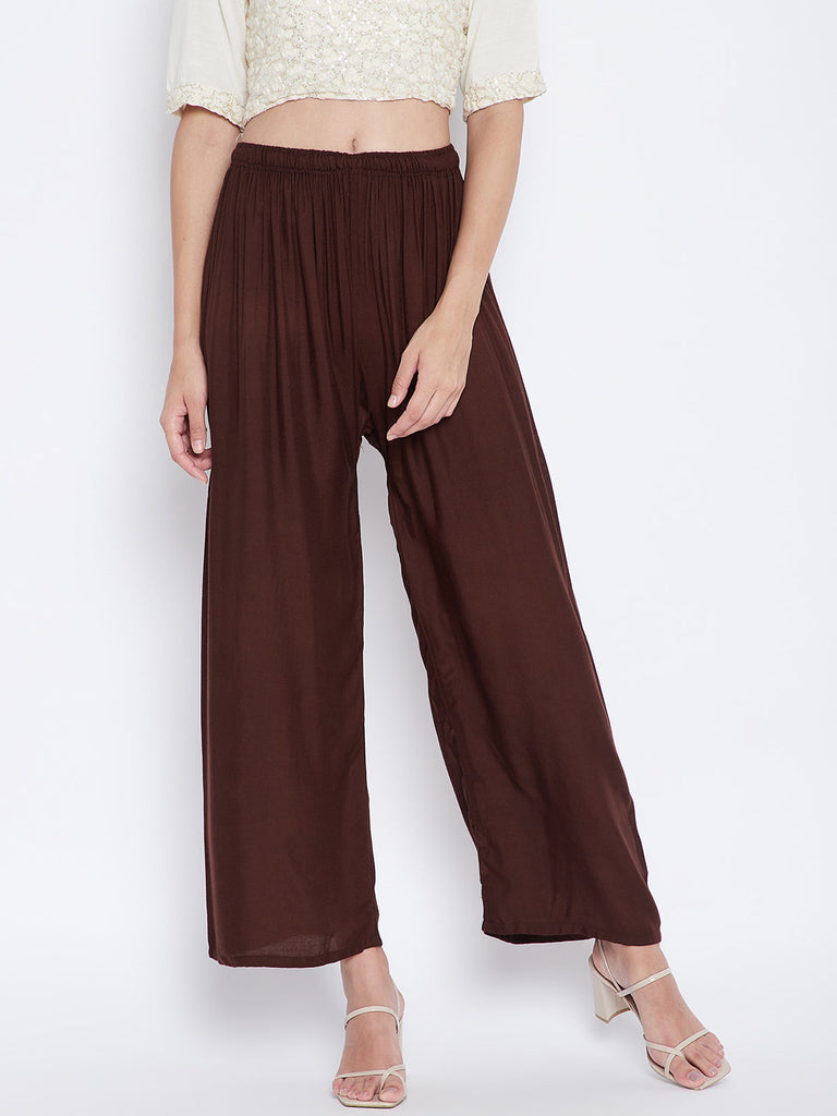 Women's Coffee Solid Rayon Palazzo