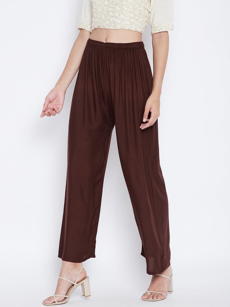 Women's Coffee Solid Rayon Palazzo
