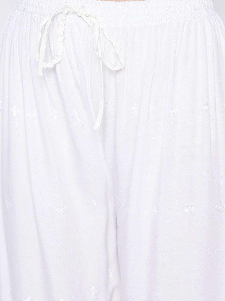 Women's White Chikankari Rayon Palazzo