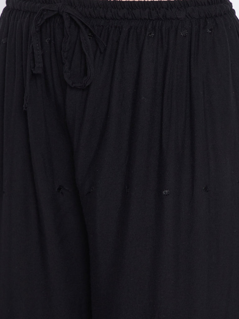 Women's Black Chikankari Rayon Palazzo