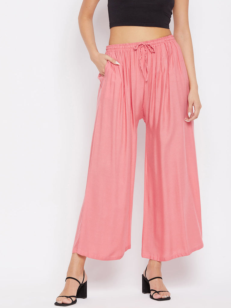 Women's Peach Solid Rayon Sharara