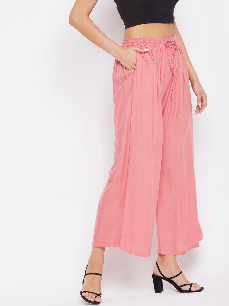 Women's Peach Solid Rayon Sharara