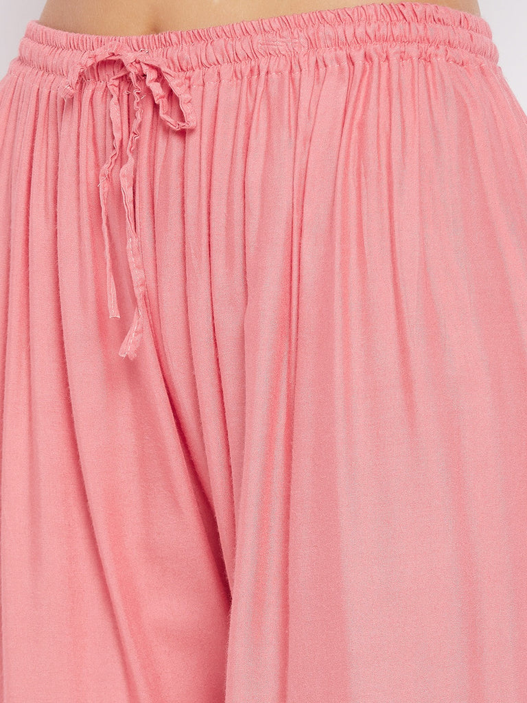 Women's Peach Solid Rayon Sharara