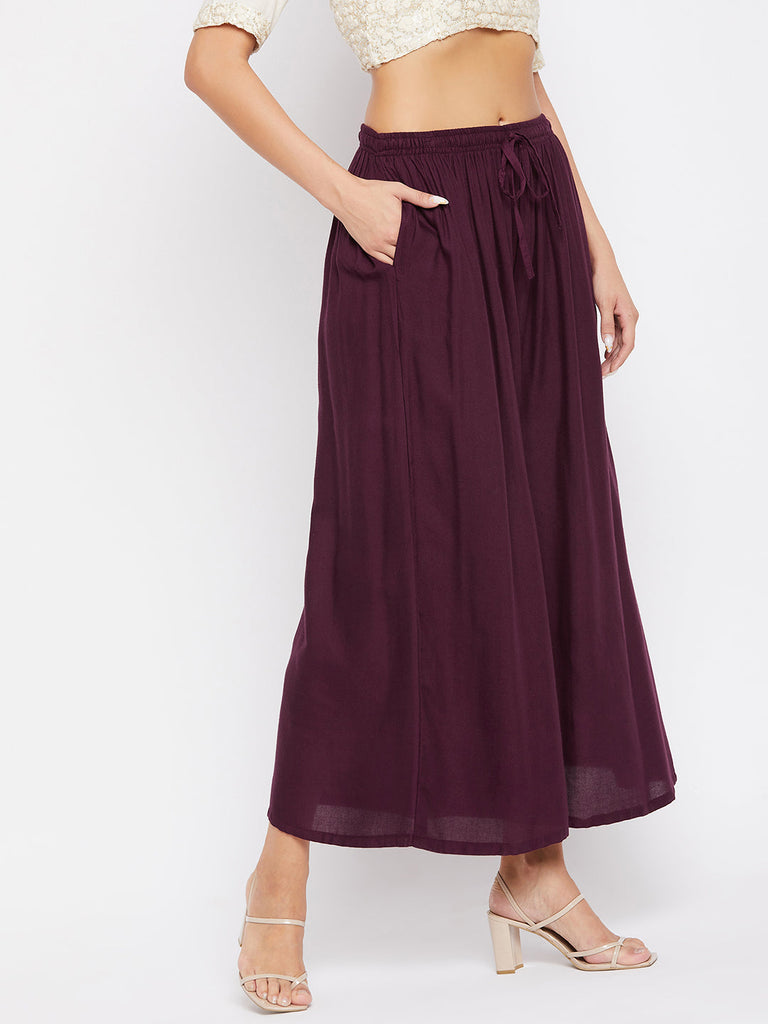 Women's Wine Solid Rayon Sharara