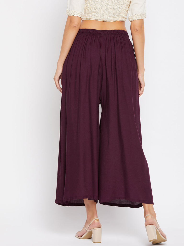 Women's Wine Solid Rayon Sharara