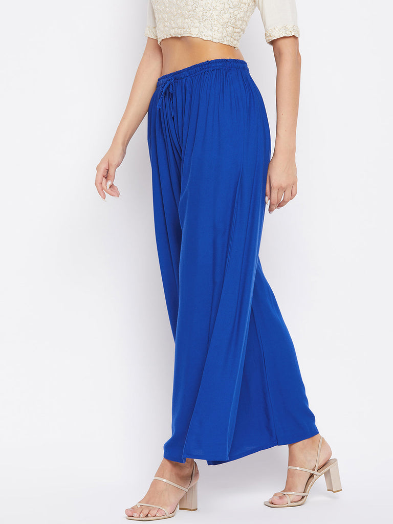 Women's Royal Blue Solid Rayon Sharara