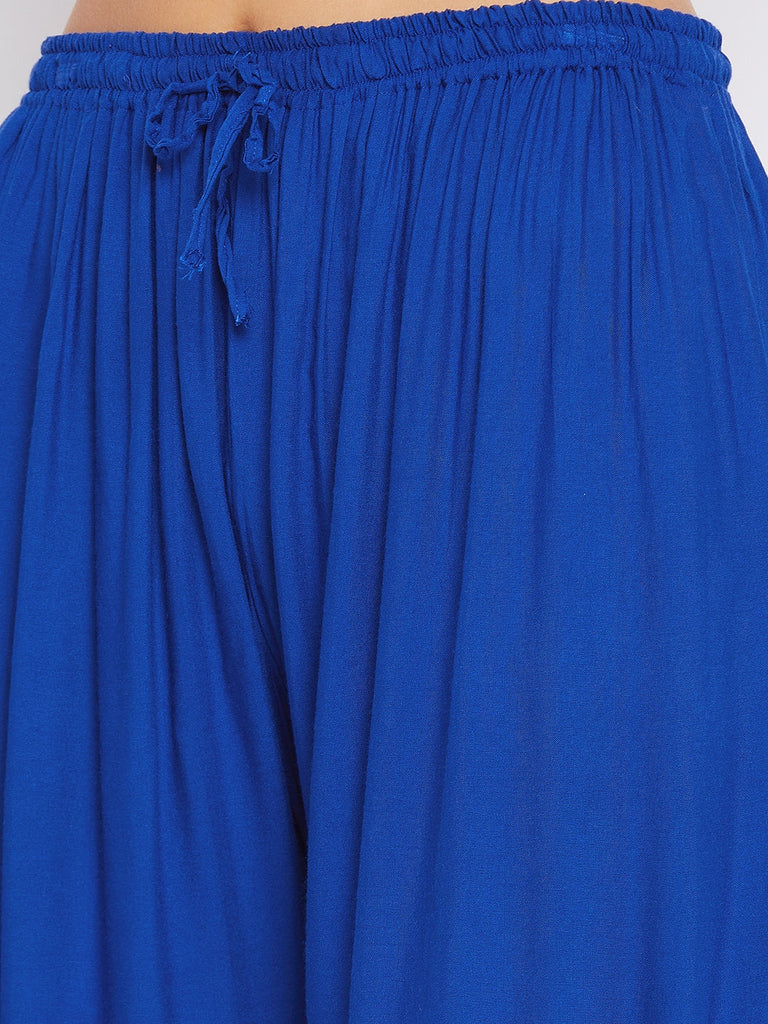 Women's Royal Blue Solid Rayon Sharara