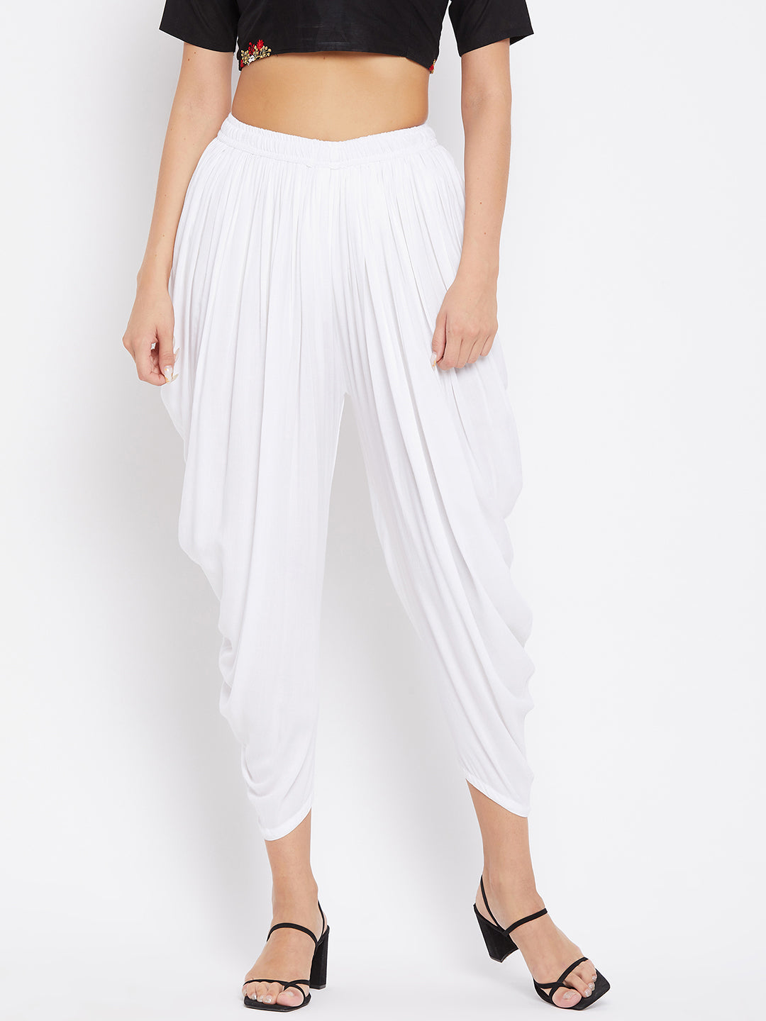 Women's White Rayon Dhoti Salwar