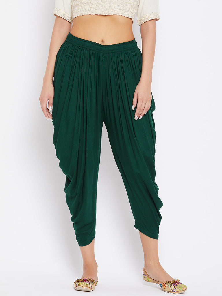 Women's Bottle Green Rayon Dhoti Salwar