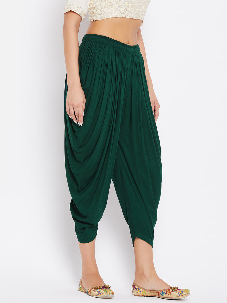 Women's Bottle Green Rayon Dhoti Salwar