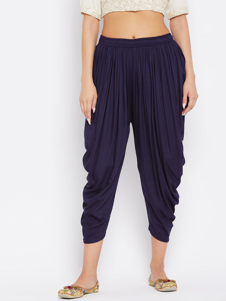Women's Navy Blue Rayon Dhoti Salwar