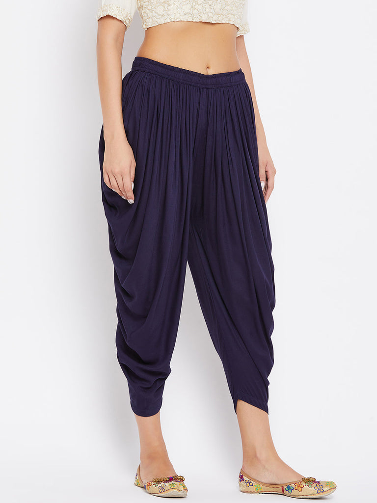 Women's Navy Blue Rayon Dhoti Salwar