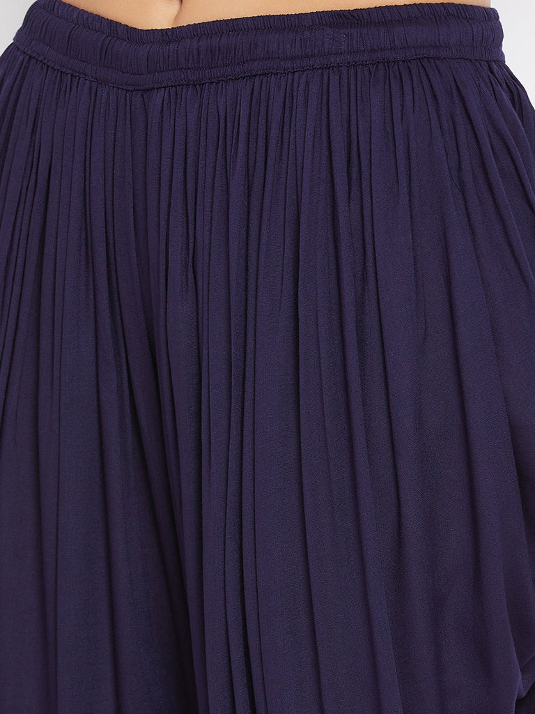 Women's Navy Blue Rayon Dhoti Salwar