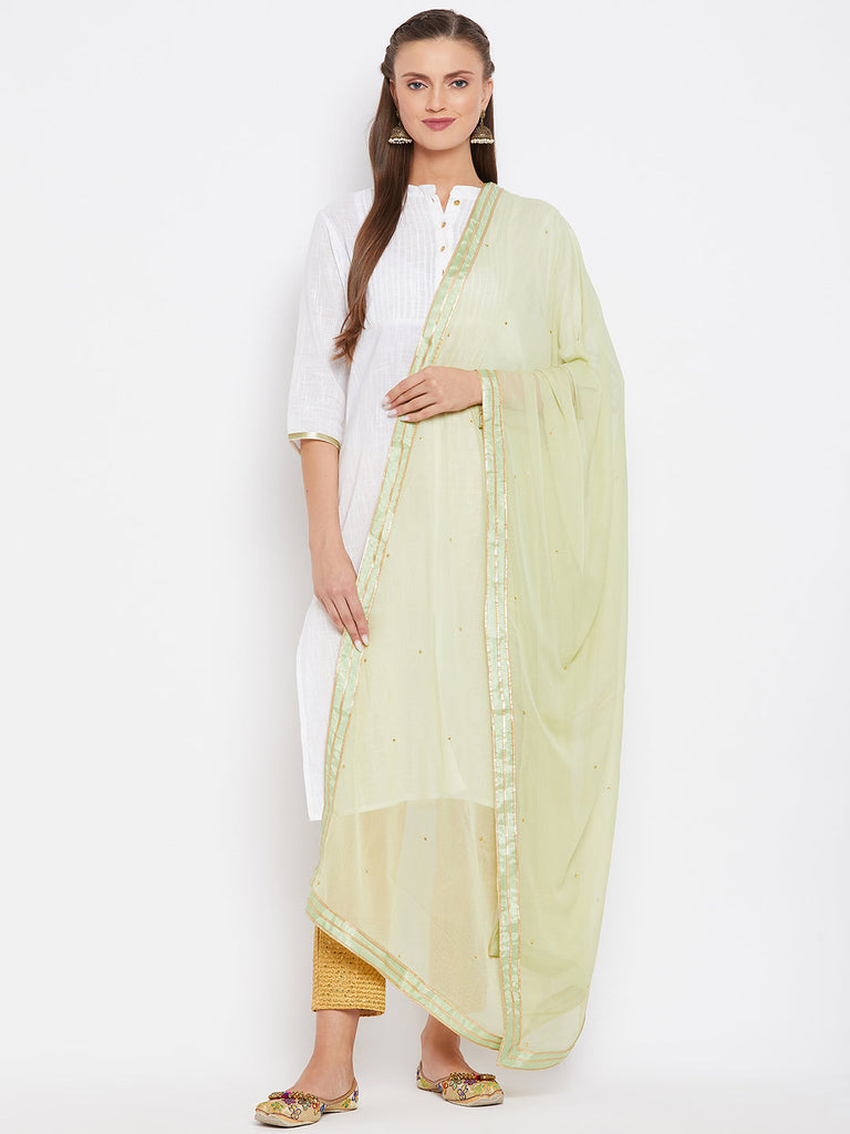 Women's Pista Green Chiffon Solid Dupatta