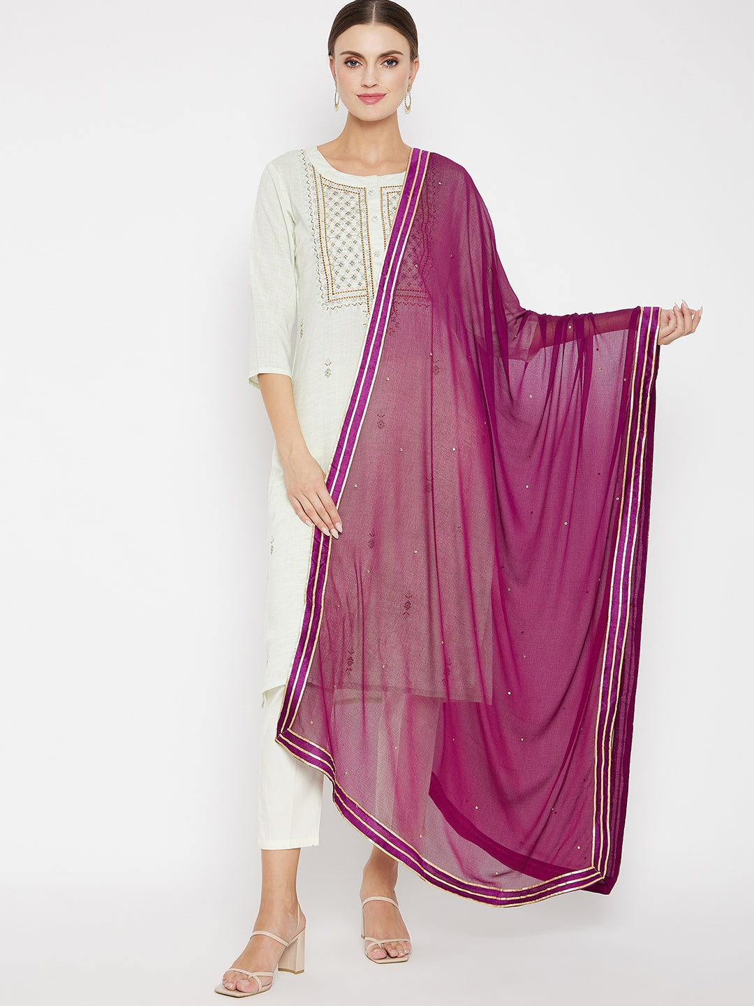Women's Purple Chiffon Solid Dupatta