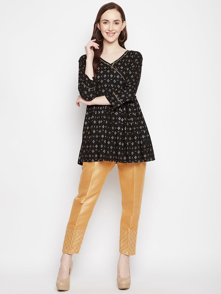 Women's Dark Fawn Hem Design Poly Silk Trouser