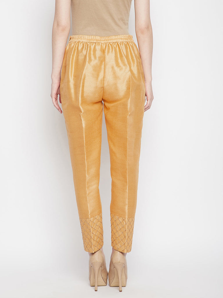 Women's Dark Fawn Hem Design Poly Silk Trouser