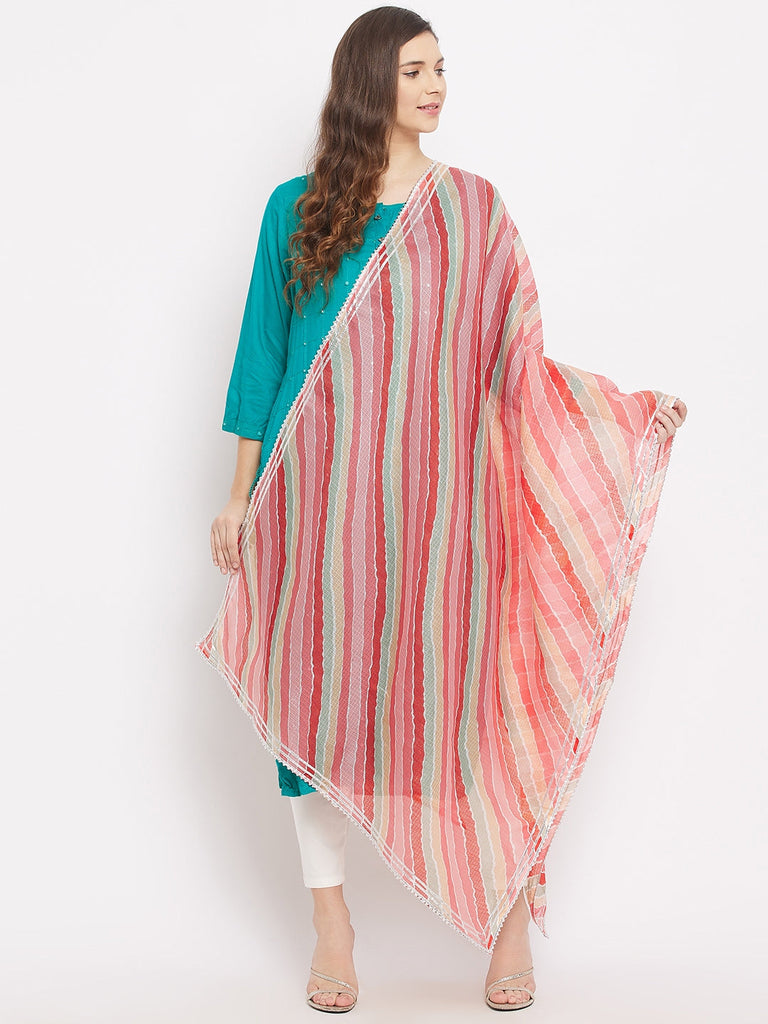 Women's Multicoloured Leheriya Tie-Dye Kota Doria Cotton Dupatta 1
