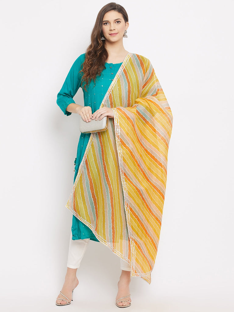 Women's Multicoloured Leheriya Tie-Dye Kota Doria Cotton Dupatta 3
