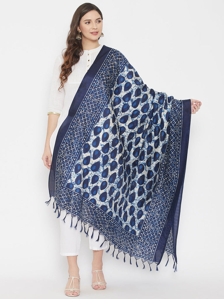 Women's Indigo Printed Poly Silk Dupatta