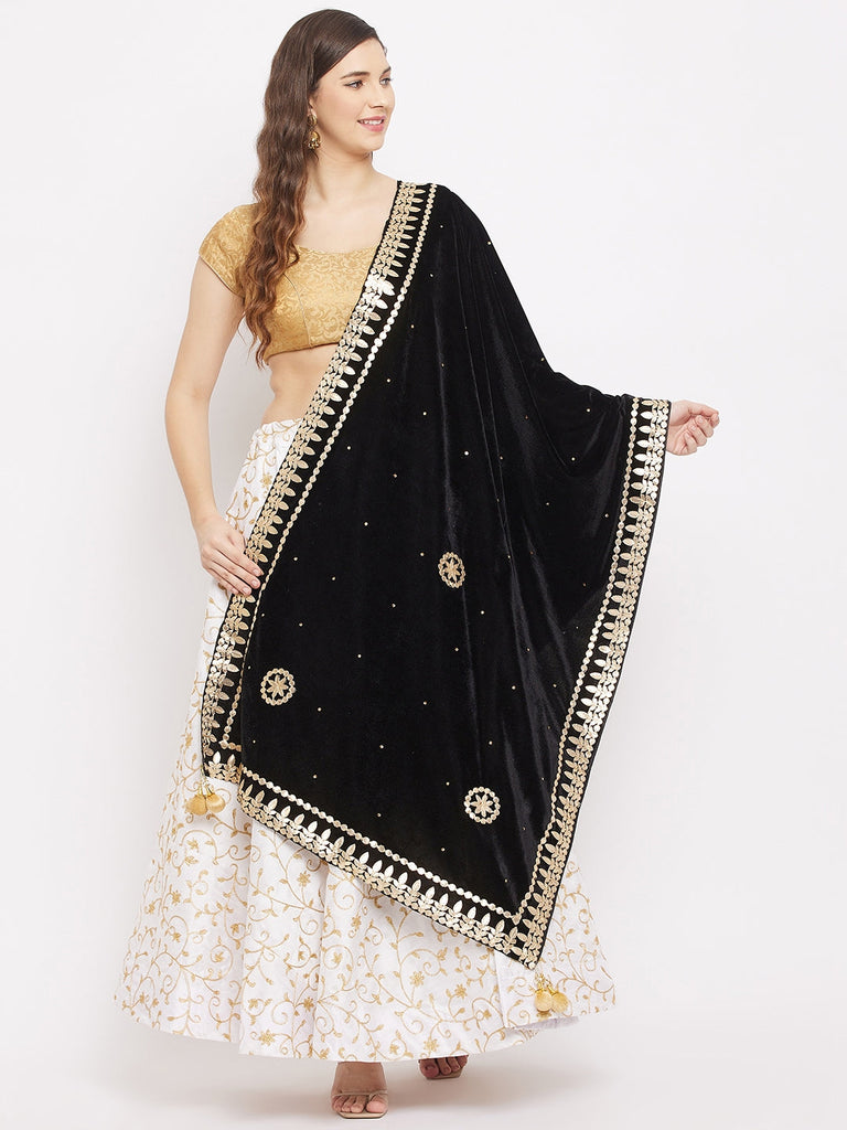 Women's Black Velvet Dupatta with Gotta Patti Work