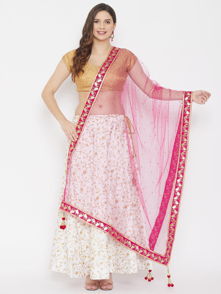 Women's Magenta Gotta Patti Net Dupatta