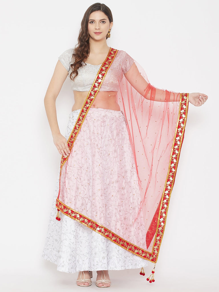 Women's Red Gotta Patti Net Dupatta
