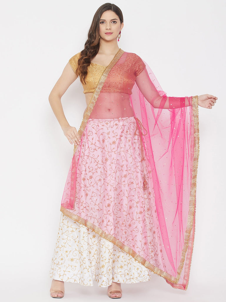 Women's Pink Embellished Net Dupatta