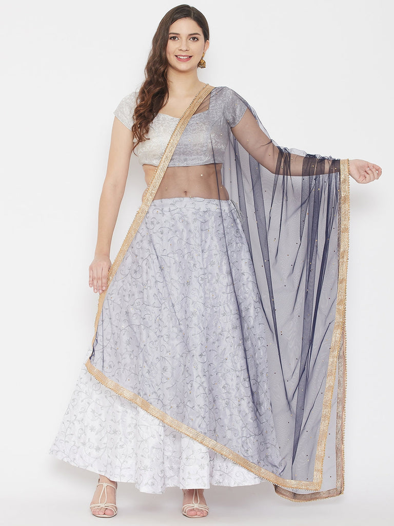 Women's Navy Blue Embellished Net Dupatta