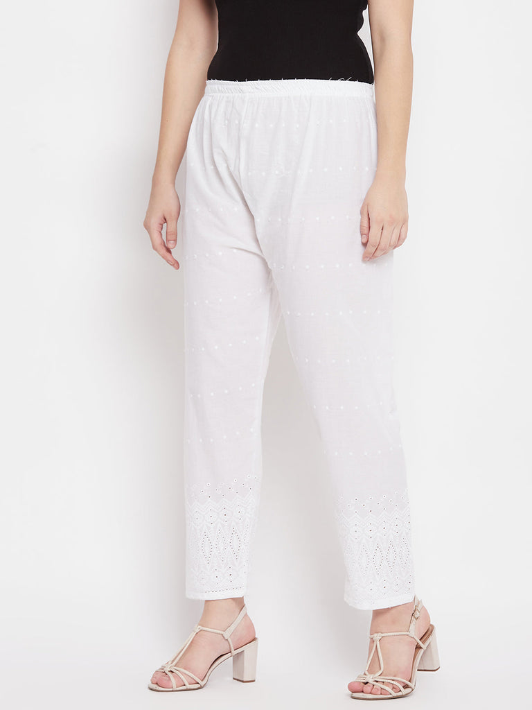 Women's White Chikankari Cotton Palazzo