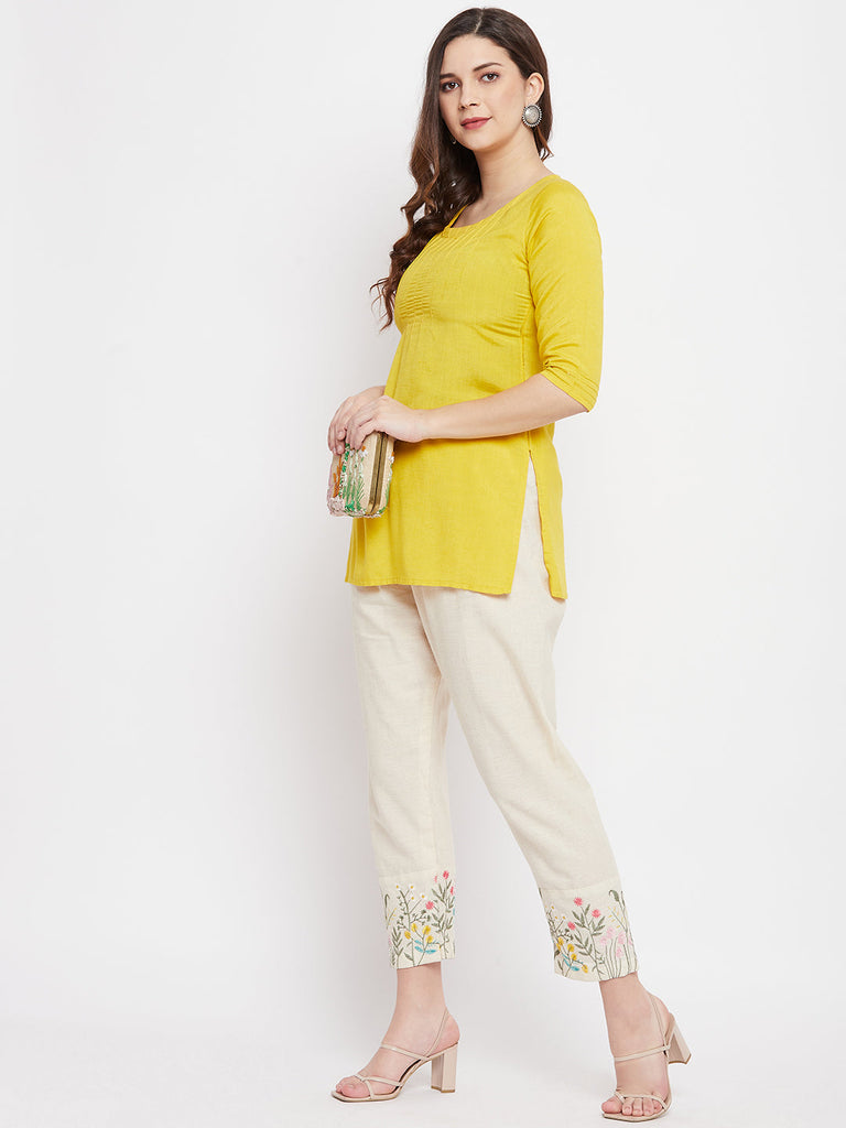 Women's Beige Embroidered Palazzo